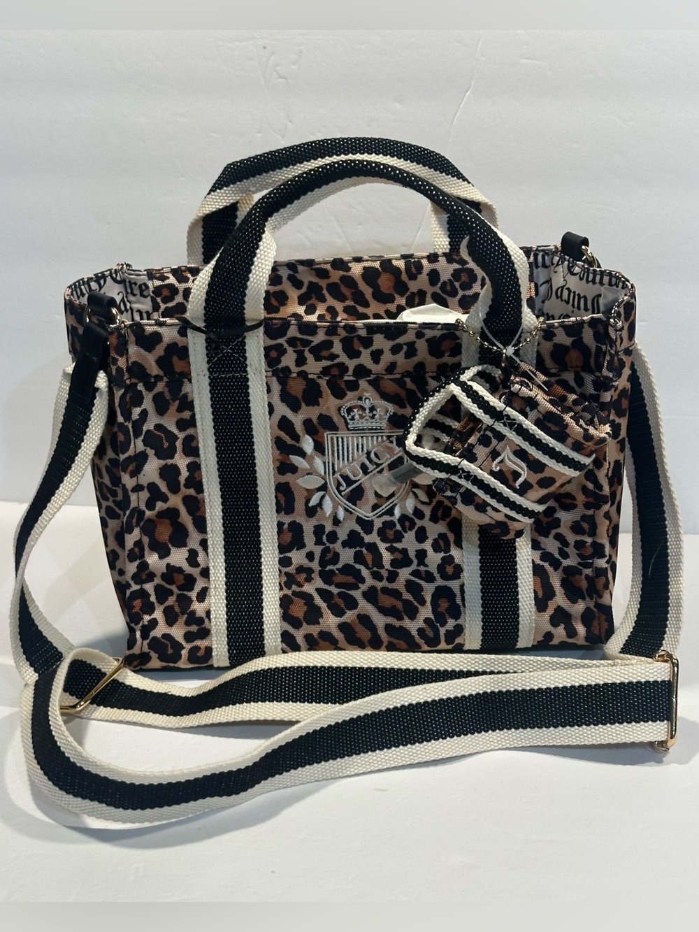 Juicy Couture Leopard Print Canvas Tote Bag with Black & Cream Straps